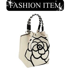 PURSE: White & Black Floral Polyester Shoulder Bag w/Magnetic Closure, NWOT